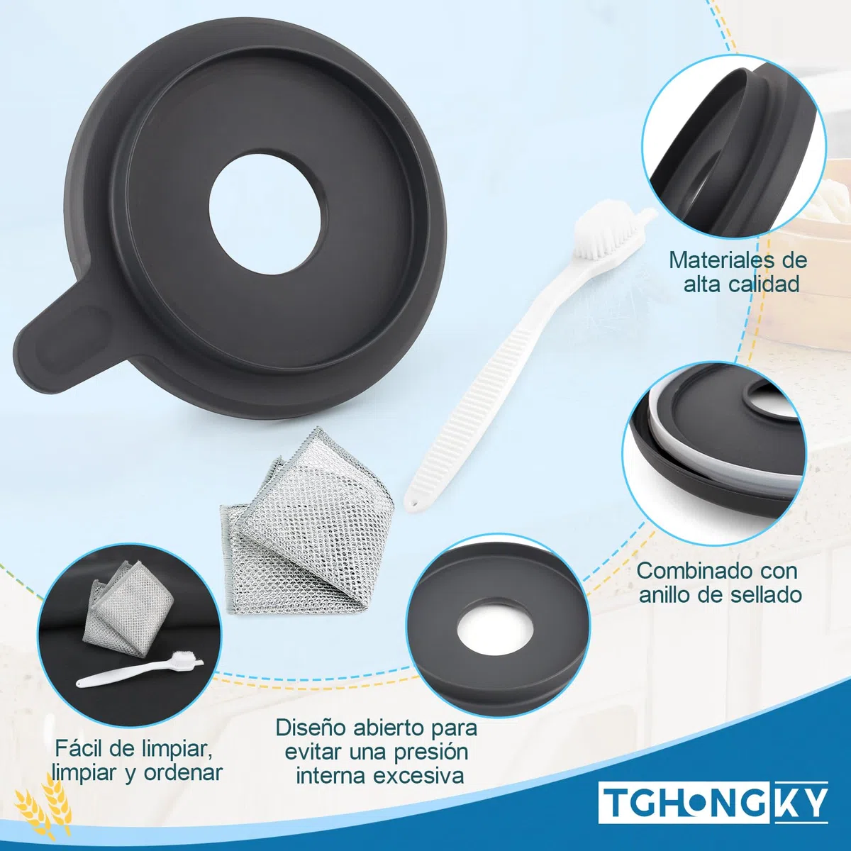 Tapa para Thermomix TM5 Tapa Incluye Junta de Silicona Tapa para Olla Robot de Cocina Meister para Thermomix TM6 Buen Efecto de Sellado Incluye Paño de Cocina y Cepillo de Limpieza XX