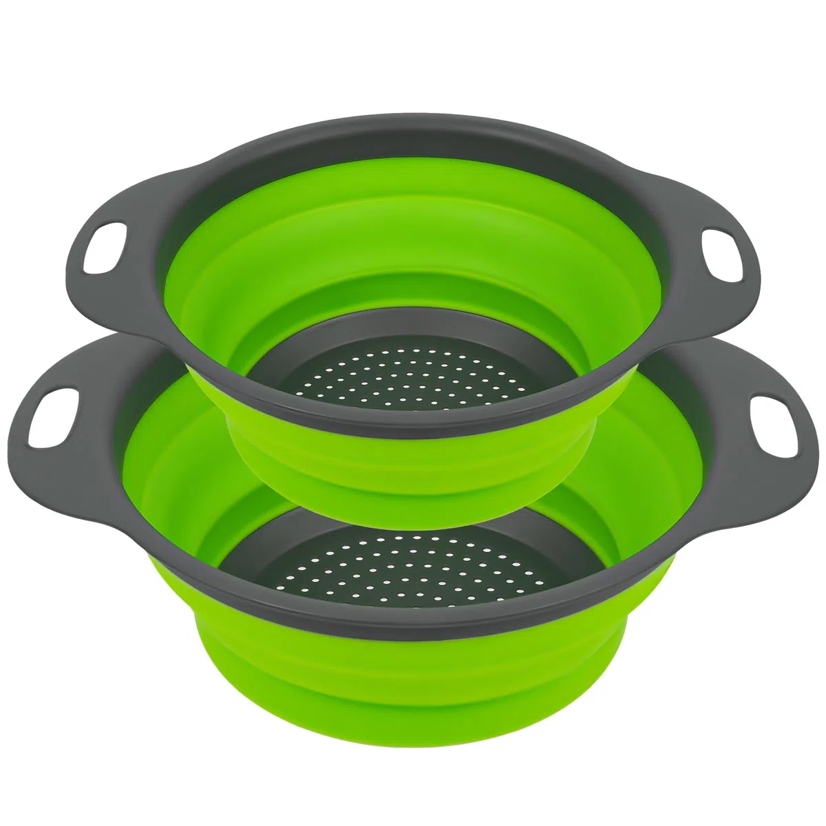 AUAUY 2 Piezas Colador de Cocina, Colador Plegable Redondo de Silicona con Asas, Coladores de Alimentos Ecológico con Orificio Grande para Escurrir Pasta, Verduras, Frutas(1 Grande y 1 Pequeño)