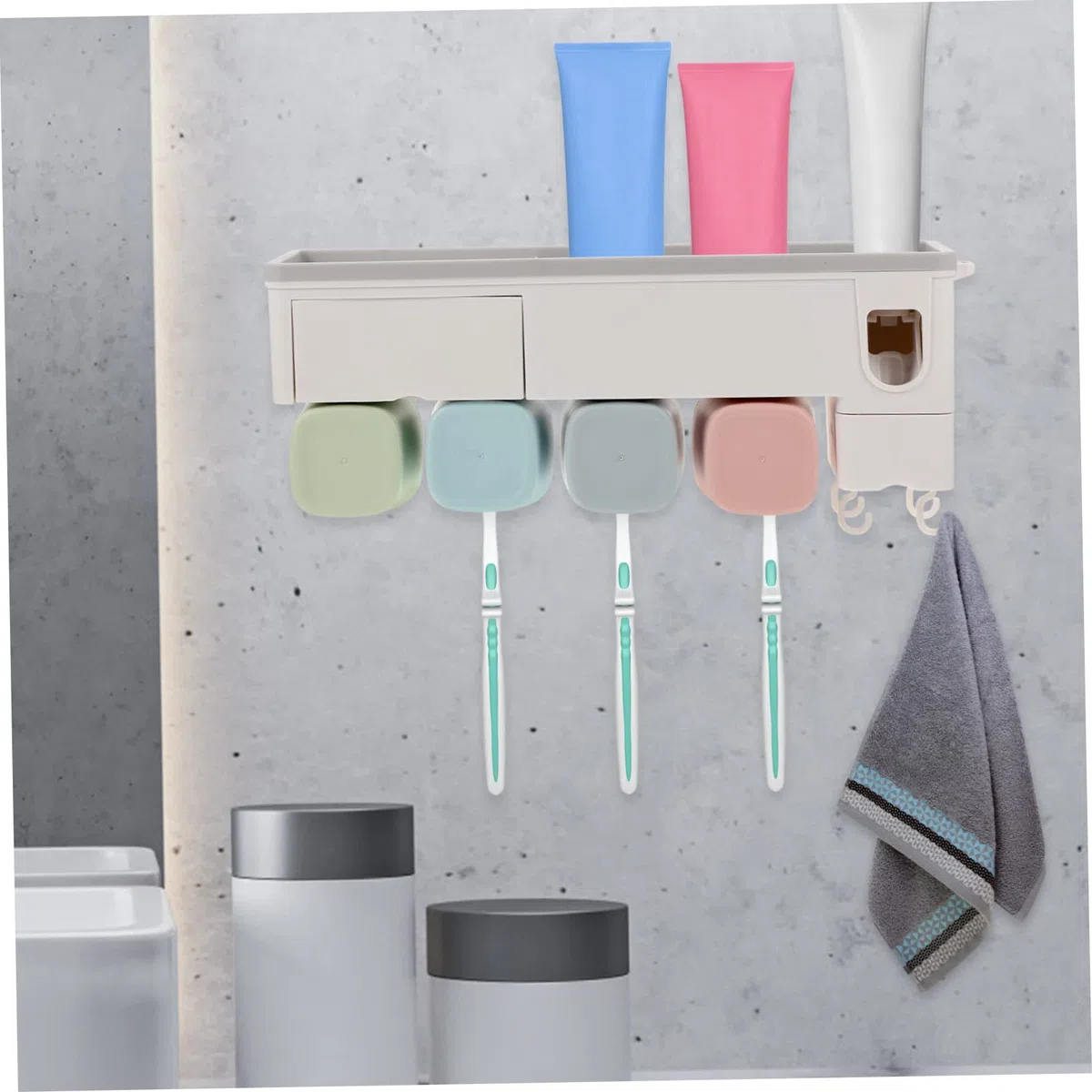 Juego de cepillo de dientes eléctrico y dispensador de pasta de dientes, para cepillos de dientes eléctricos y toallas, con soporte montado en la pared, estante de almacenamiento de baño de
