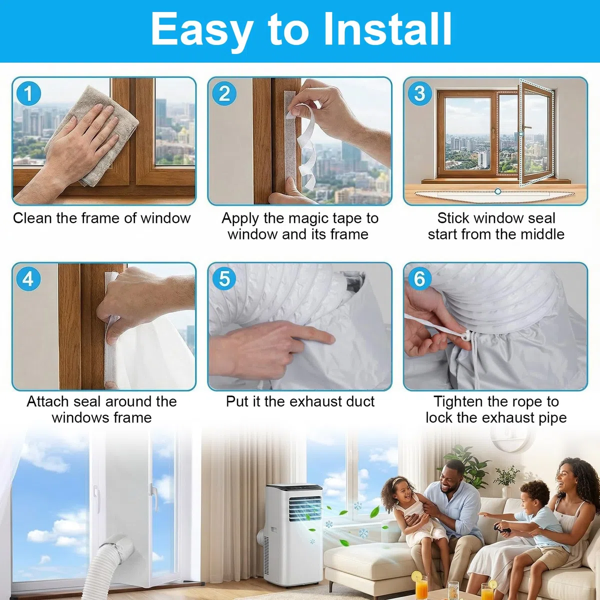 Qoosea Sello de Ventana para Aire Acondicionado, Portátil Universal Kit de Sellado de Ventanas Acondicionado Móvil y Secadoras, Impermeable y Resistente Kit Ventana Fácil Instalación (400CM)