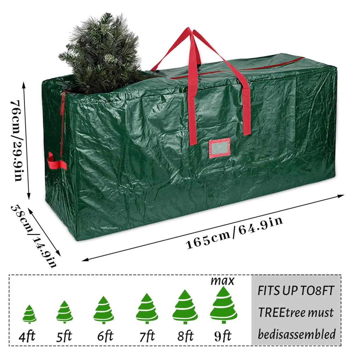 Bolsa para árbol de Navidad Hillylolly Bolsa de Almacenamiento para Árbol de Navidad, Grande Bolsa de Almacenamiento Impermeable, Mango Reforzado, Funda para árbol de navidad (162 * 38 * 75cm)