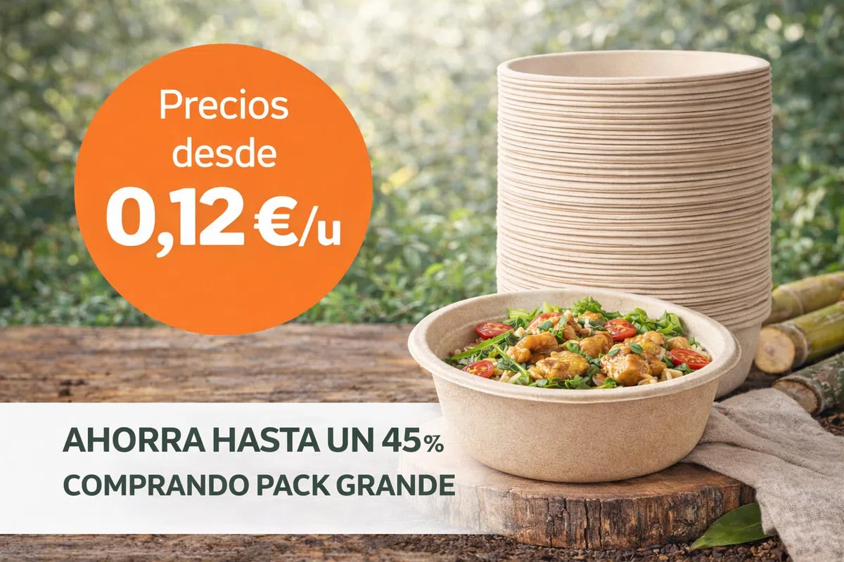 Bol Desechable Bagazo de Caña de Azúcar – Apto Microondas – Biodegradable y Compostable – Antigoteo – Para Caliente y Frío – Kraft Natural o Blanco – 350 ml / 500 ml / 900 ml (100, BLANCO, 500 ml.)