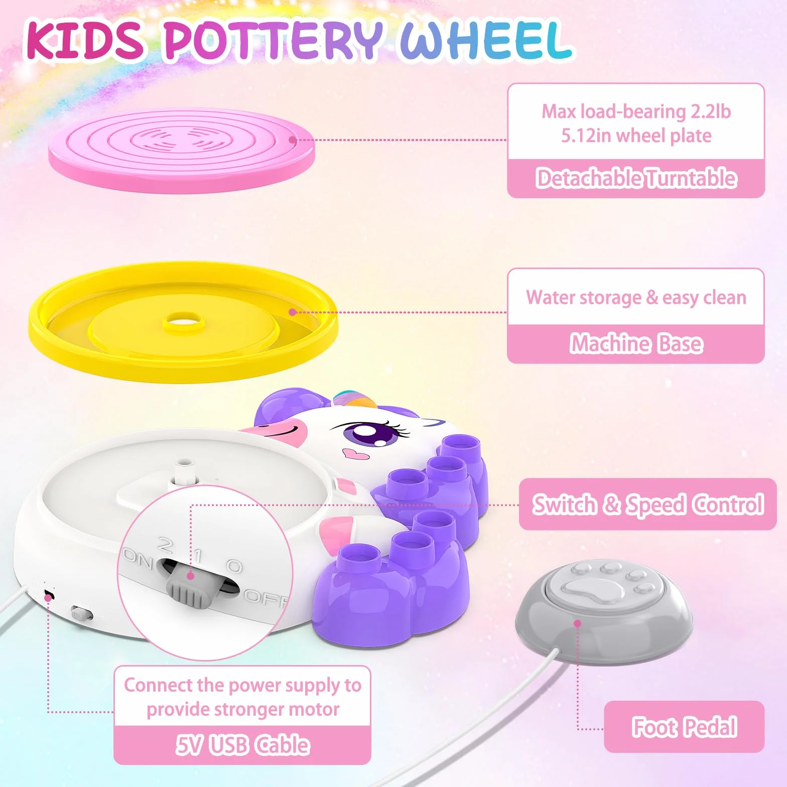 Kit de Cerámica Juguete para Niños de 6 a 10 Años, Torno de Alfarería Eléctrico con Arcilla de Secado al Aire, Pedal Independiente y Herramientas, Juego de Manualidades para Niña, Regalo Educativo