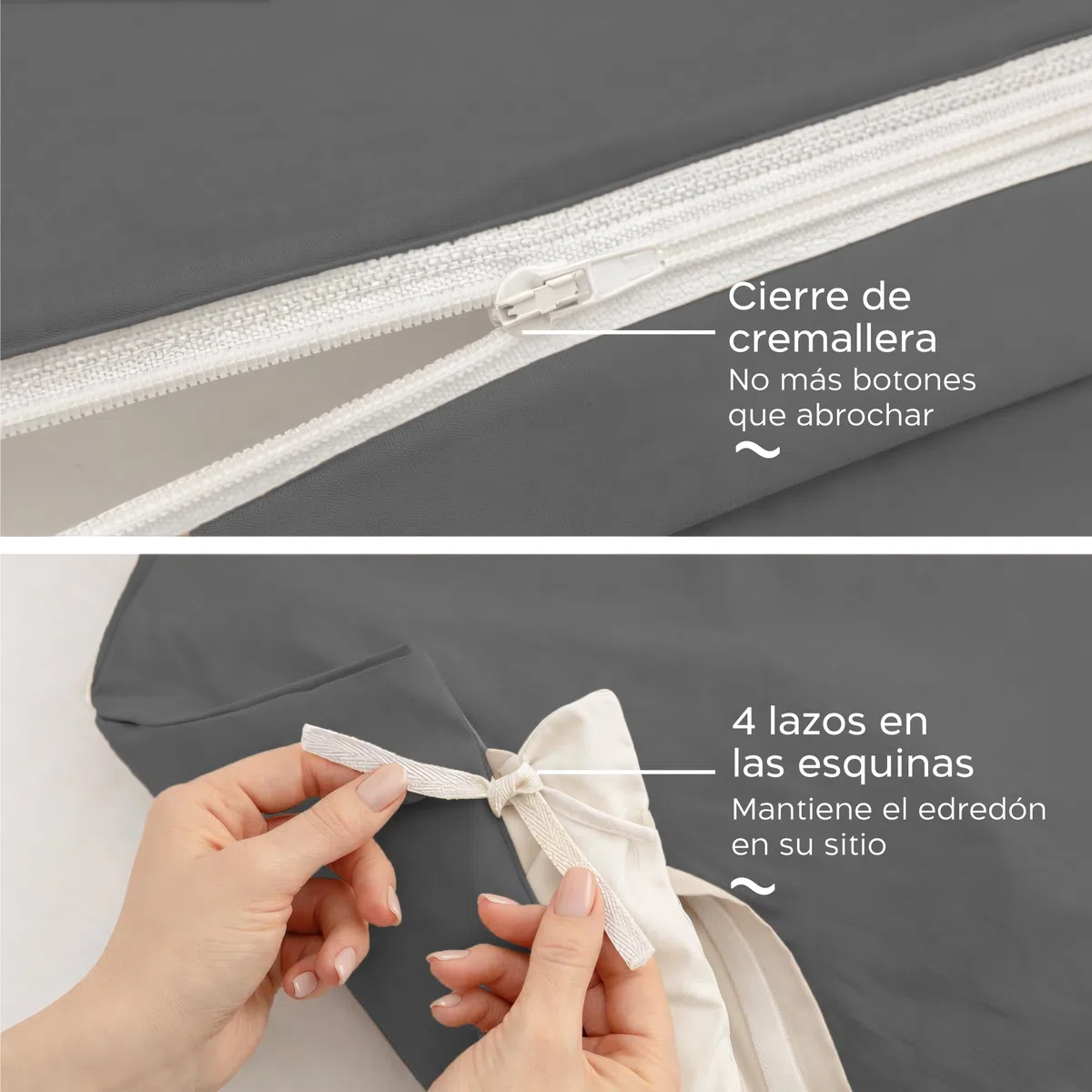 Twinzen Funda Nordica 220 X 240 cm Antracita, con 2 Fundas de Almohada de 50x80 cm - Fundas Nordicas Microfibra - Oeko-Tex