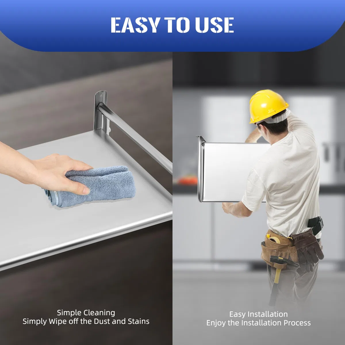Soporte de pared para microondas, estante para microondas, con 6 ganchos, acero inoxidable hasta 30 kg, soporte de pared de almacenamiento de cocina, para colocar diversos objetos y