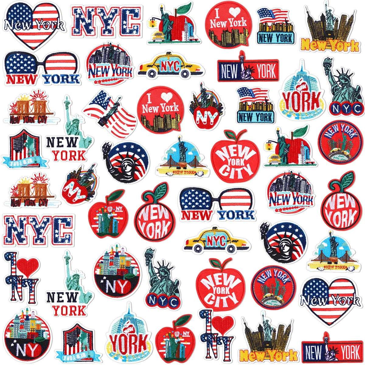 Tigeen 48 parches de chenilla para planchar de la ciudad de Nueva York, parches bordados a granel para sombreros, ropa, apliques para coser, accesorio de bricolaje para mochila, pantalones, jeans