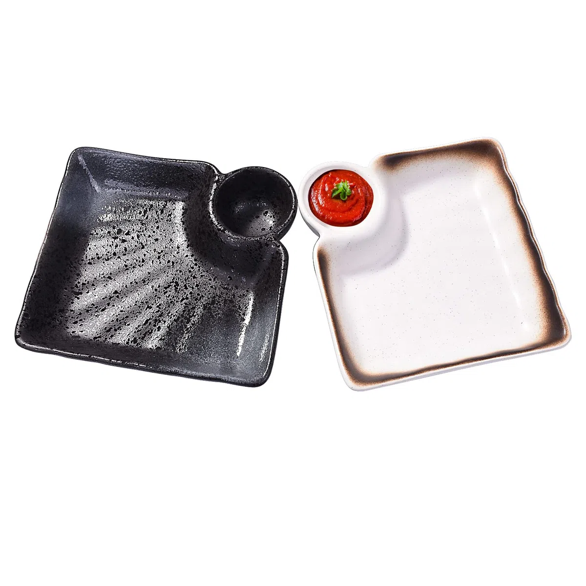 Plato de sushi japonés de 7 pulgadas, platos cuadrados para albóndigas y postres con platos de vinagre, juego de 2 bandejas para servir, para fiestas, apto para microondas y lavavajillas