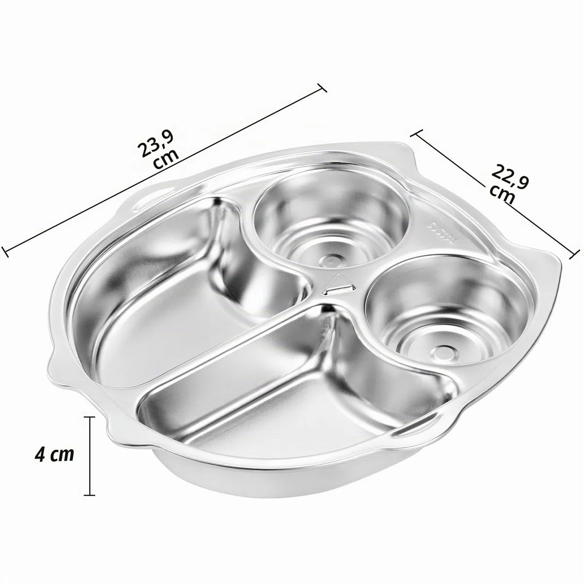 Noamus Paquete de 3 platos divididos de acero inoxidable, plato de cena 304 de 4 secciones, bandeja de control de porciones de dieta, plato de comida en forma de búho de 9 pulgadas para adultos,