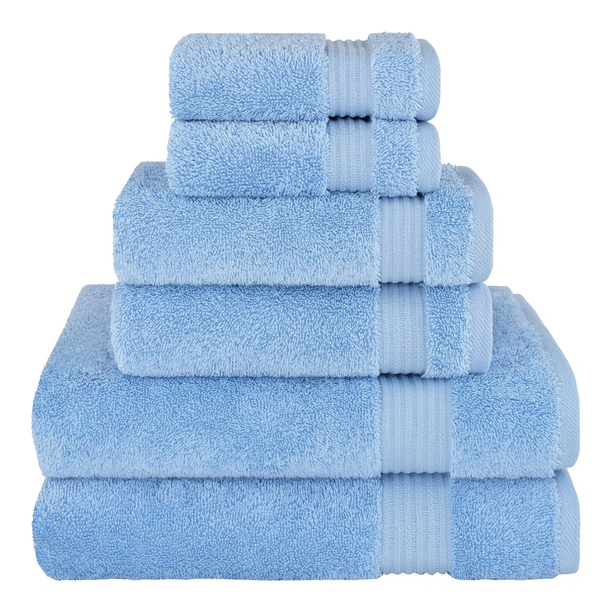 Cotton Paradise Juego de Toallas de 6 Piezas, 100% algodón Turco Suave y Absorbente para baño, 2 Toallas de baño, 2 Toallas de Mano y 2 paños, Juego de Toallas Azul Cielo