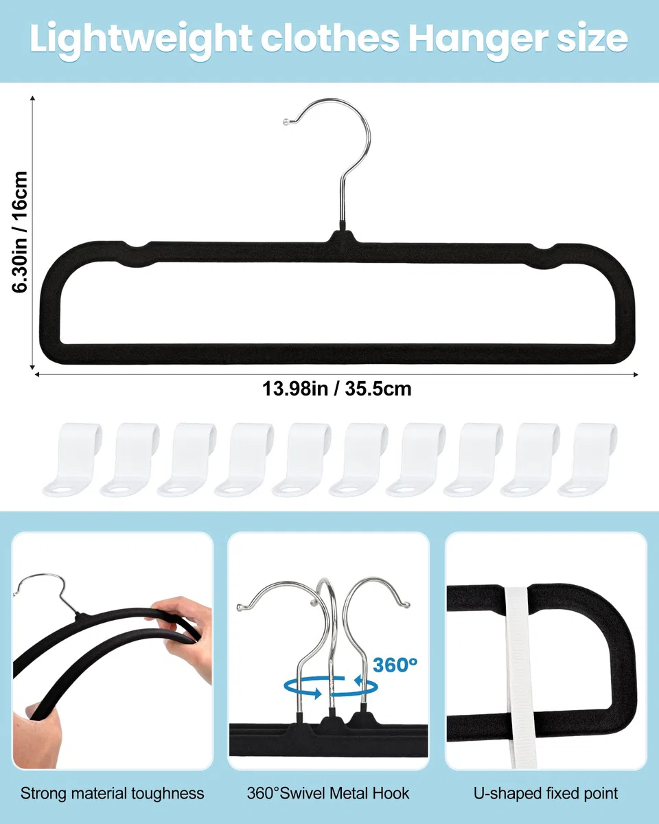 Perchas de terciopelo para pantalones con barra antideslizante, paquete de 20 perchas de fieltro para armario, perchas delgadas y elegantes que ahorran espacio, gancho giratorio de 360°, perchas para