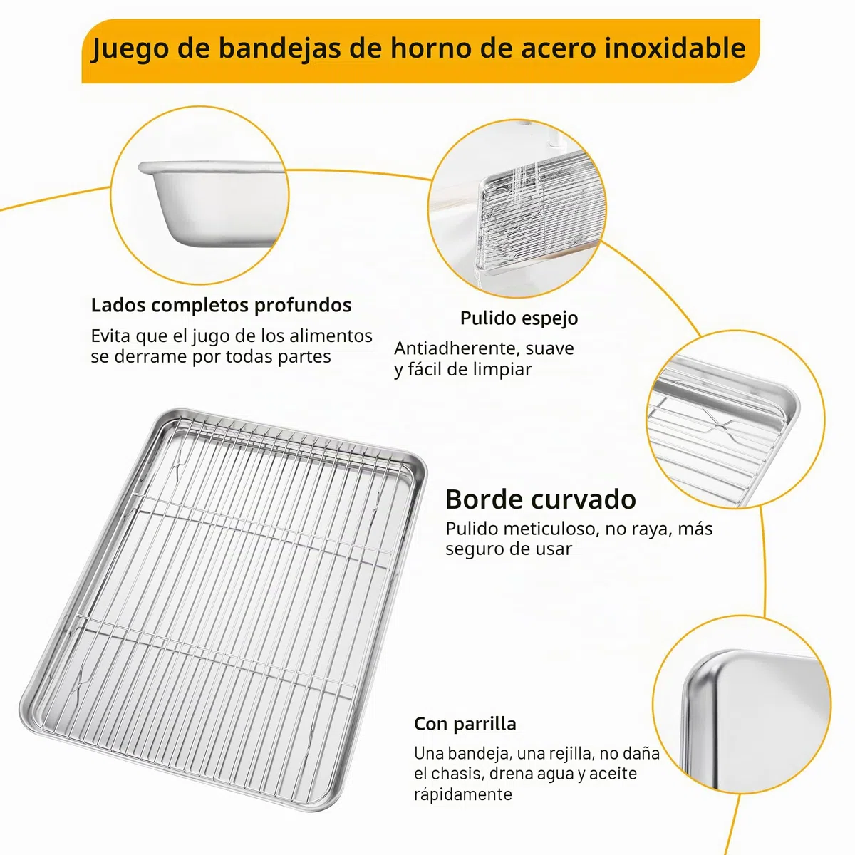 Velaze Bandeja de Horno con Rejilla de Enfriamiento (2 Sartenes + 2 Rejillas), de Acero Inoxidable, con Rejilla de Cocina, no Tóxico y Saludable, Inoxidable, Fácil de Limpiar y Apto para Lavavajillas