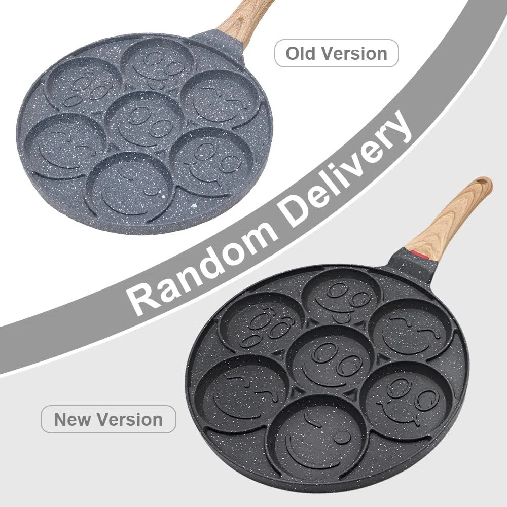 Sarten para Tortitas Smiley, Molde Tortitas Antiadherente 7 Agujeros Sartén para Crepés de Desayuno para Niños 26 cm - Negro