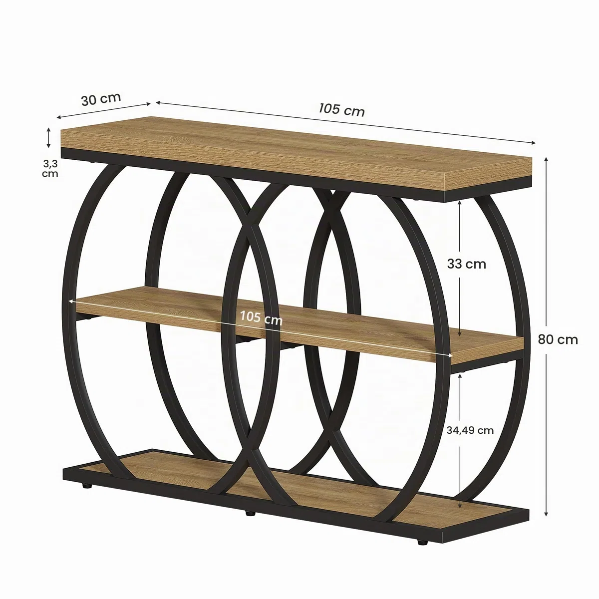 Tribesigns Mesa Consola Industrial 105 cm, Estantería de Entrada de 3 Niveles, Mesa Auxiliar Estrecha con Marco de Metal para Salón, Recibidor y Pasillo, Marrón Rústico