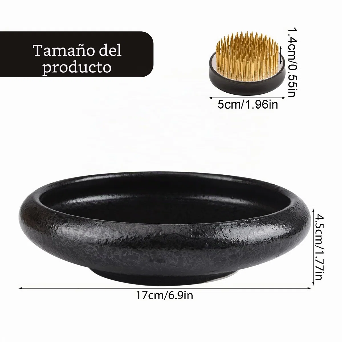 Suministros para arreglos florales CRAFFANCY, jarrón de cerámica ikebana profundo y redondo con ranita de flores Kenzan de 5 cm para arreglo floral y decoración del hogar, negro con manchas