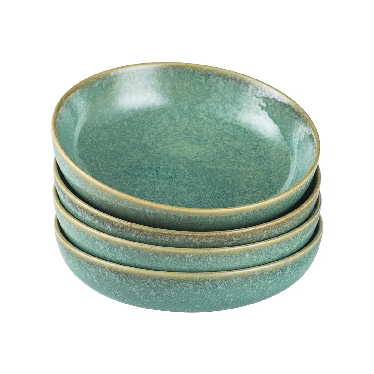HENXFEN LEAD cuencos para pasta, sopera de cerámica de 740 ml, juego de 4 ensaladeras de porcelana, verde brillante