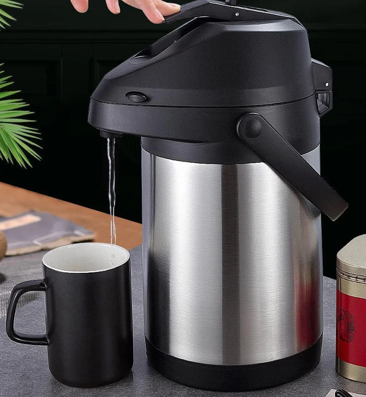 Cafetera isotérmica con bomba 4L, botella isotérmica de acero inoxidable, hervidores aislados al vacío, aislamiento térmico 24 horas, para hervidores, teteras y cafeteras para mantener calientes