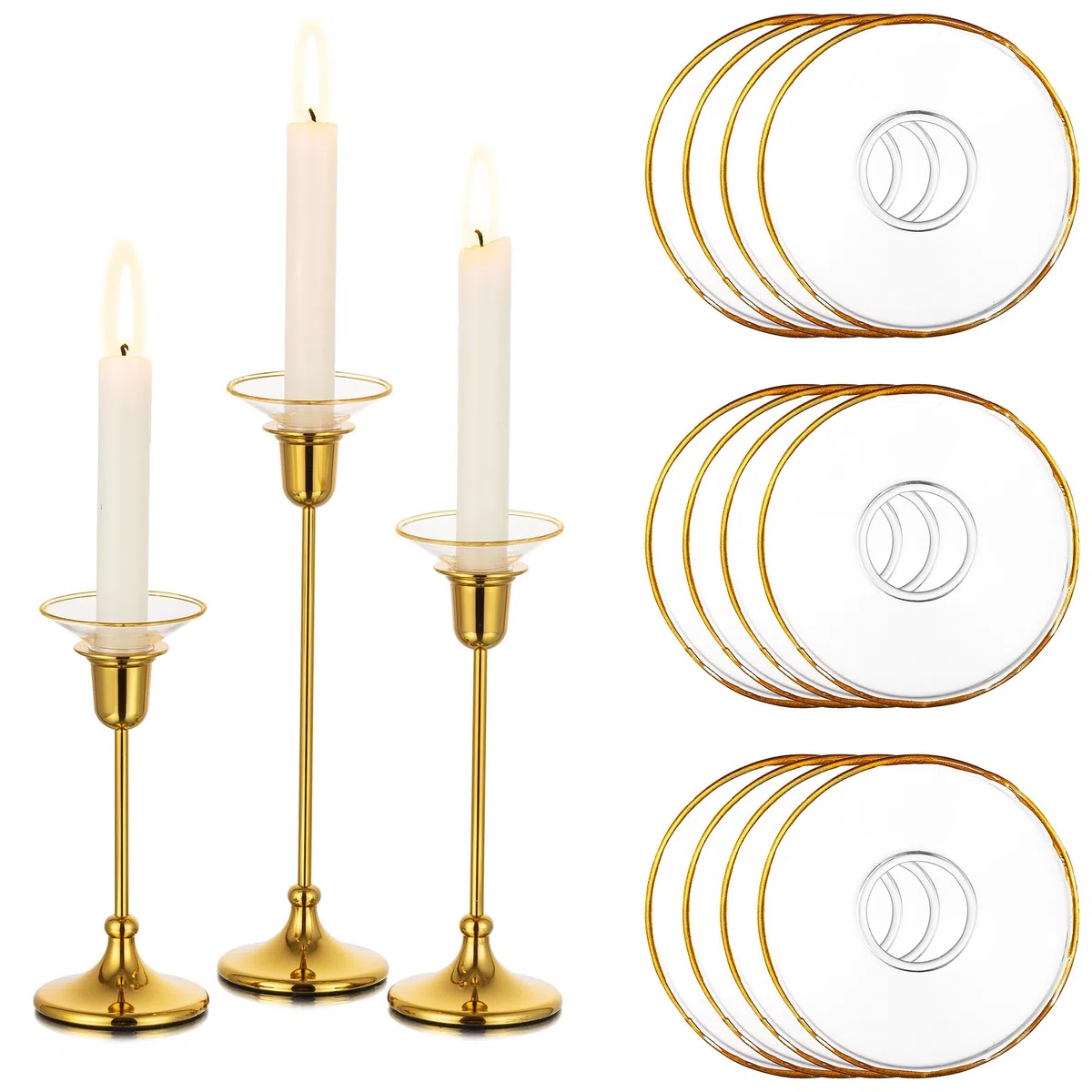 Glasseam Protector De Goteo De Agua De Vela De Vidrio para Portavelas, Bobeche para Velas, 12 Anillos Redondos De Vela para Lámparas De Araña