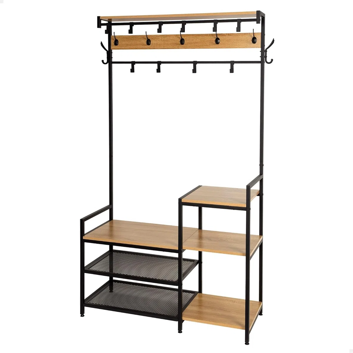AKTIVE Max Home Zapatero entrada recibidor y perchero de pie, 17 ganchos y 4 estantes, 102x40x180 cm, Industrial, Recibidores, Estantería, Patas nivelables, Zapateros, Percheros pared (18429)