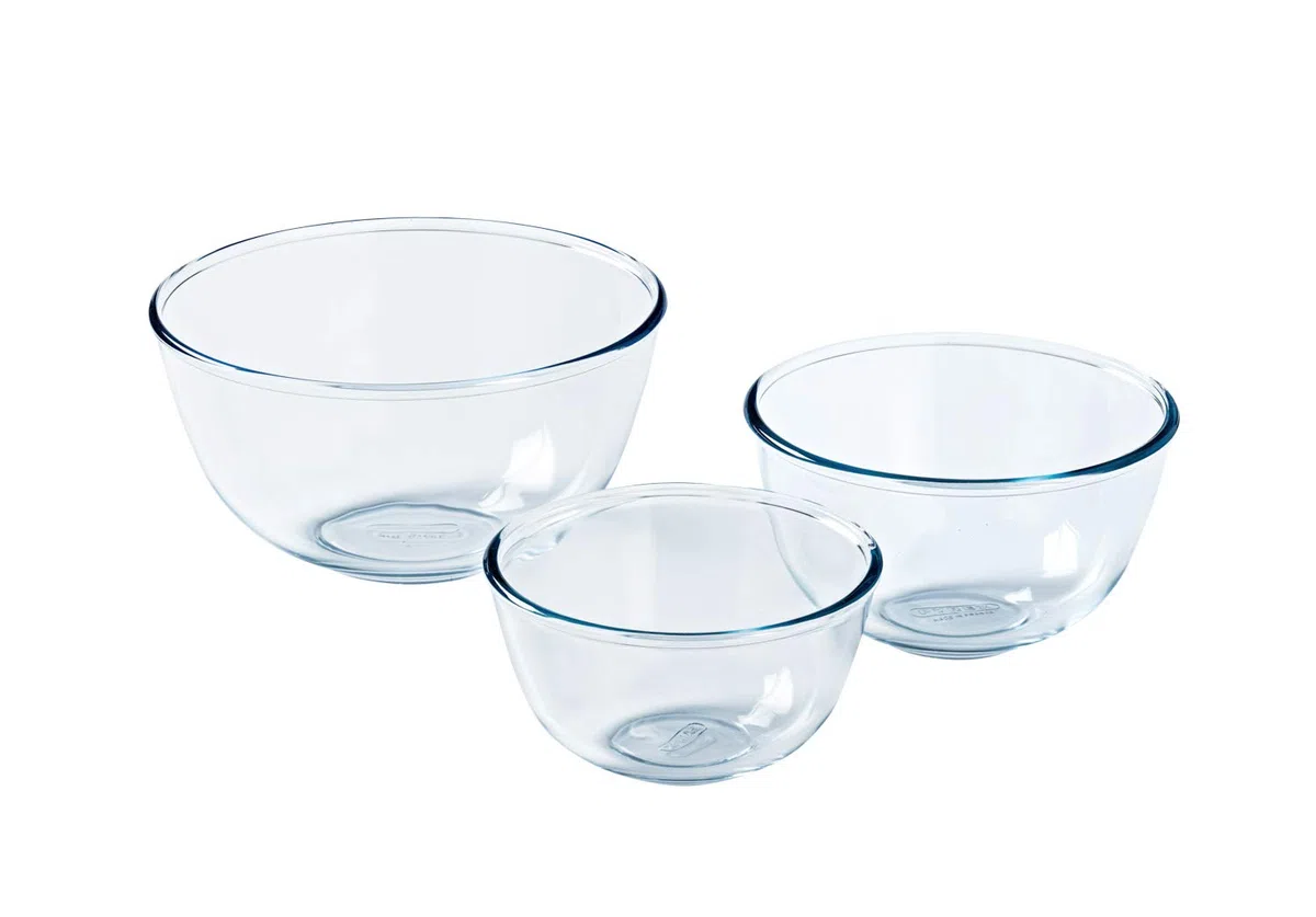 Pyrex® - Classic - Juego de 3 boles de vidrio resistentes (0,5L - 1L - 2L) - Boles para mezclar, ensaladeras - Resistentes a los arañazos - A prueba de horno - Made in France