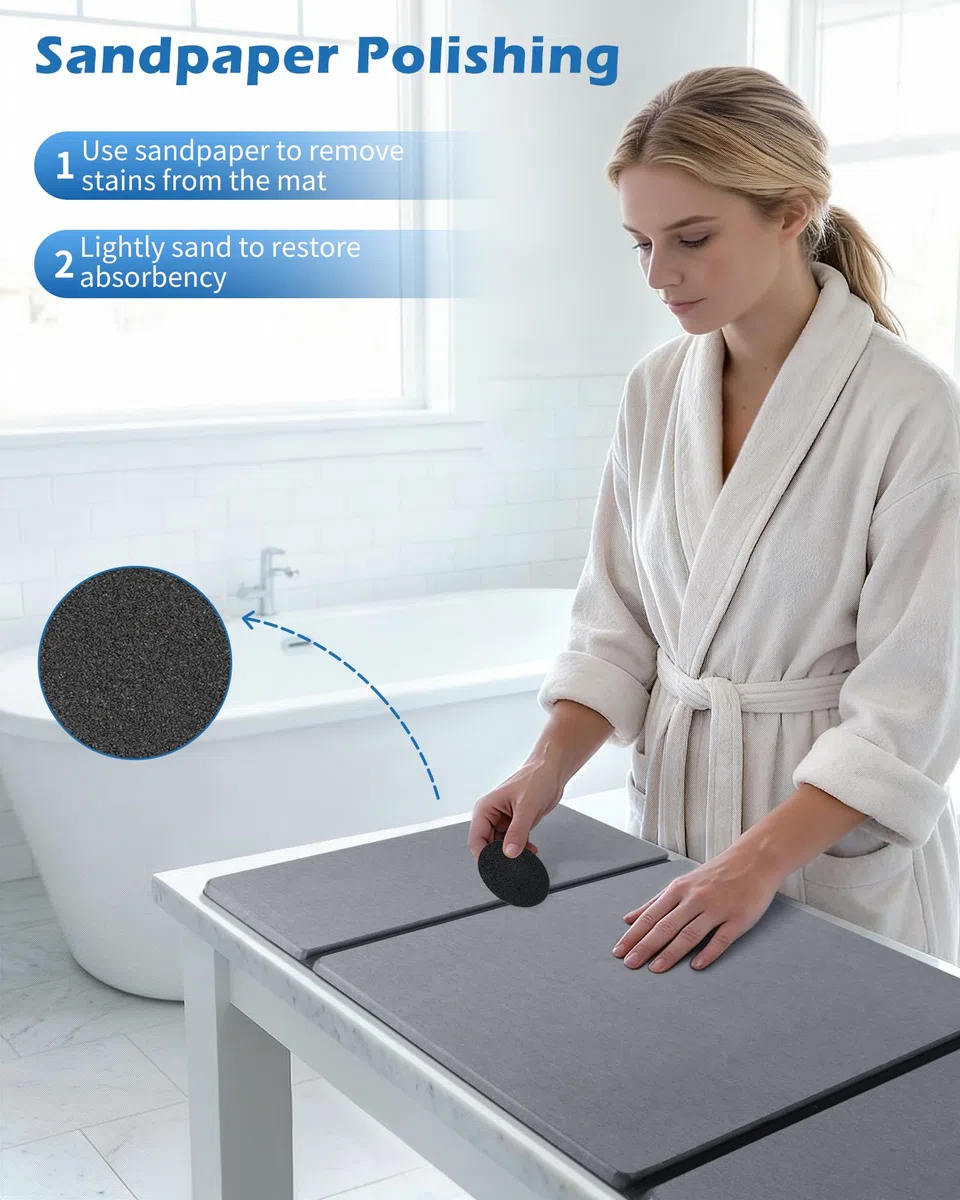 MOWETOO Alfombra Diatomita Baño - Plegable Alfombrilla Baño Secado Rápido 60x39 cm, Antideslizante Piedra Diatomita Bath Mat Hogar y Cocina Accesorios