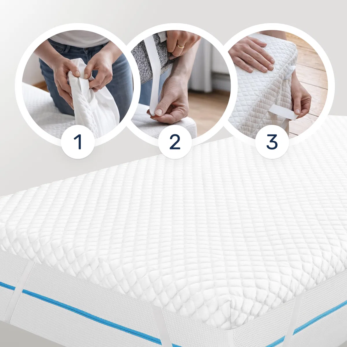 Dailydream Topper Viscoelástico, Memory Foam, 100x200 cm, 7 cm | Edición Pure, H1/2, sobrecolchón viscoelástico con funda lavable, base antideslizante y correas elásticas.