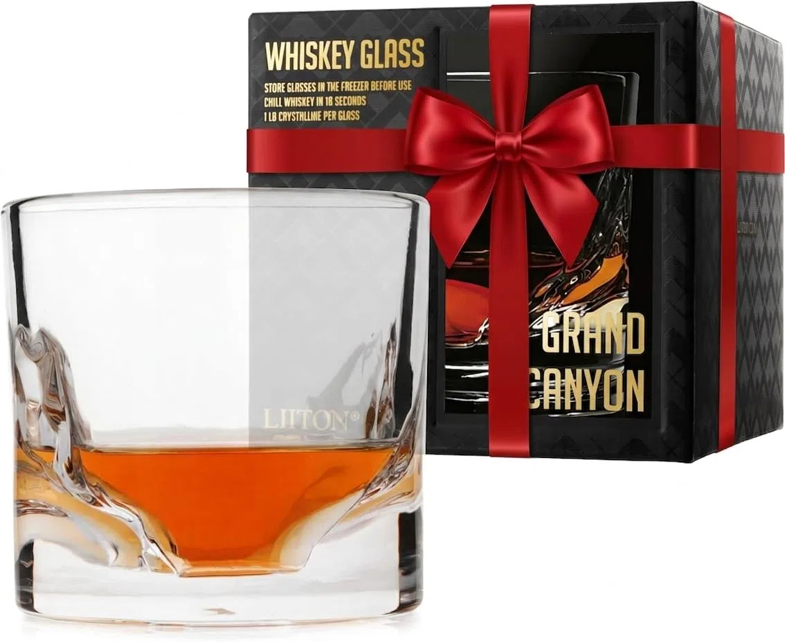 LIITON Grand Canyon - Vaso de whisky (1 paquete, congelable, cristal antiguo, cócteles, bourbon, whisky escocés con 1 libra de cristal congelado)