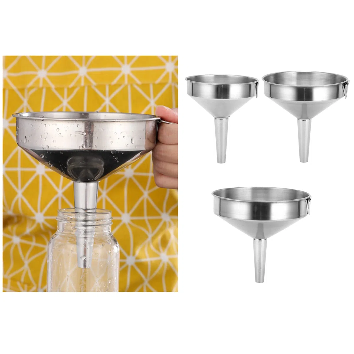 Embudo de Acero Inoxidable, Embudo de Cocina con Mango de Mermelada para Botellas de Llenado Transferir Especias Líquidos (15cm)