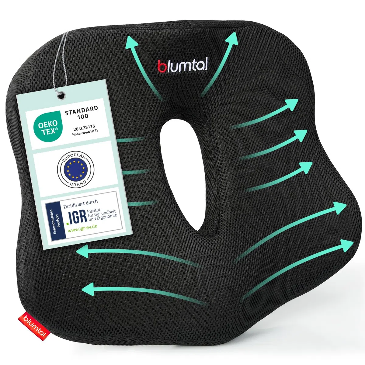 Blumtal Cojín para Silla de Oficina - Cojín en Forma de Cuña Negro para Coxis - Cojín Ergonómico para Asiento de Auto - Cojín para Hemorroides para Silla - Cojín Óptimo para Silla de Oficina