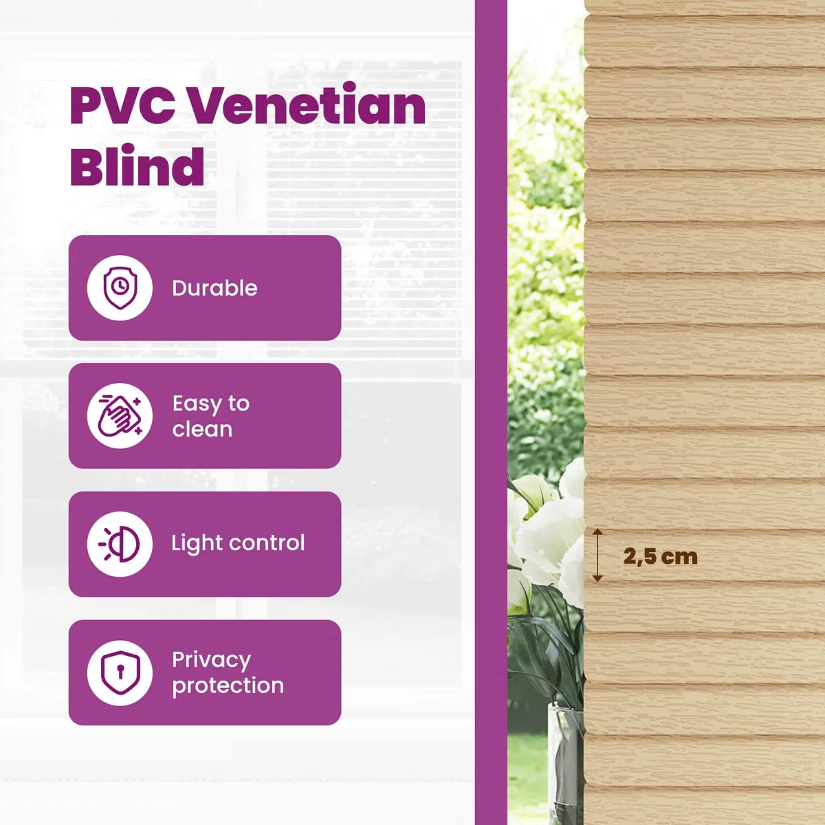 vidaXL Persiana Veneciana Marrón Claro con Patrón 150 x 100 cm PVC, Persiana Veneciana Moderna y Resistente para Oficina en casa, filtra luz, Protege privacidad, Uso Interior