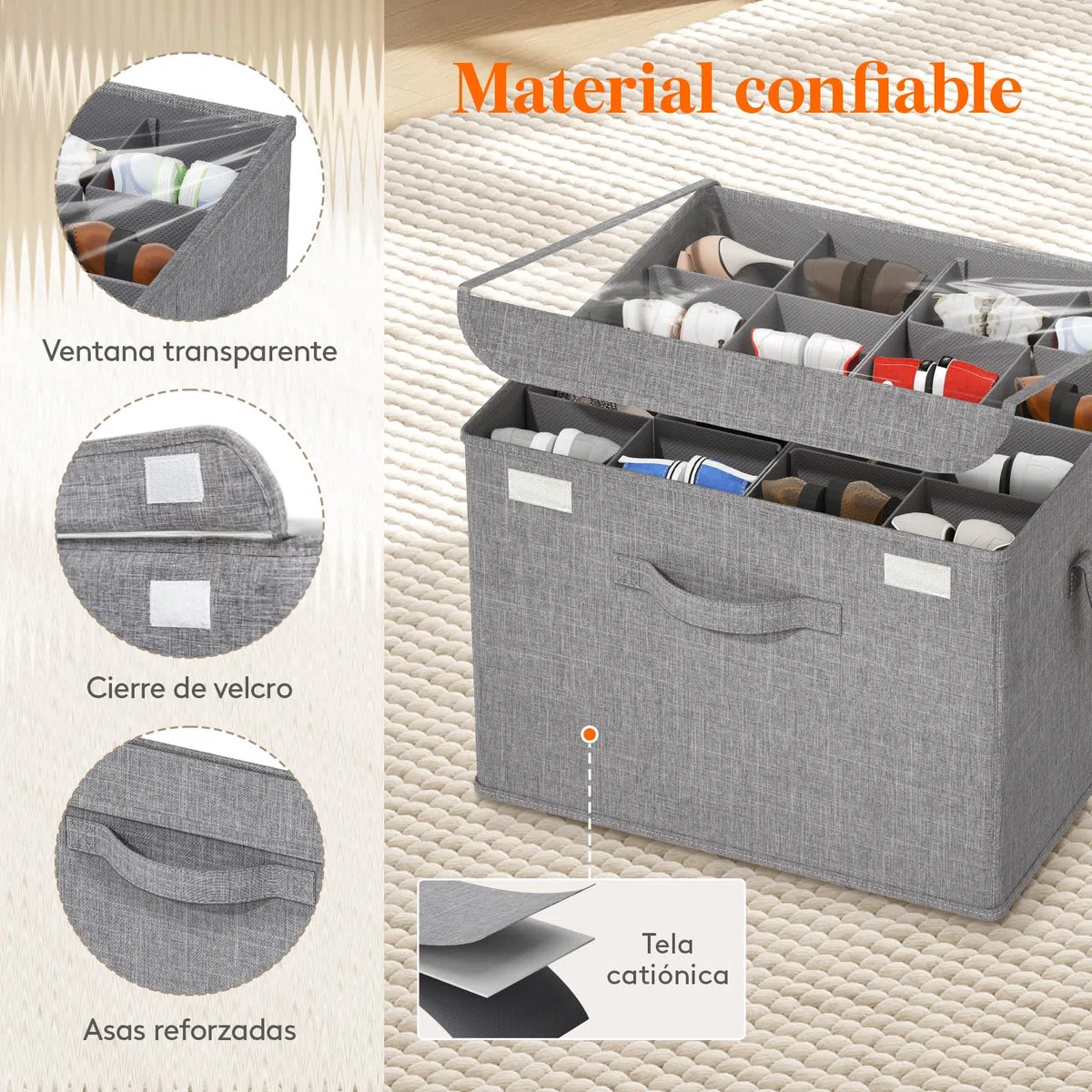 Lifewit Organizador de Zapatos para Armario, Divisores Ajustables para Almacenamiento de Zapatos, Cajas de Almacenamiento Plegables con Cubierta Transparente, Gris Claro, 1 Paquete para 4-16 Pares