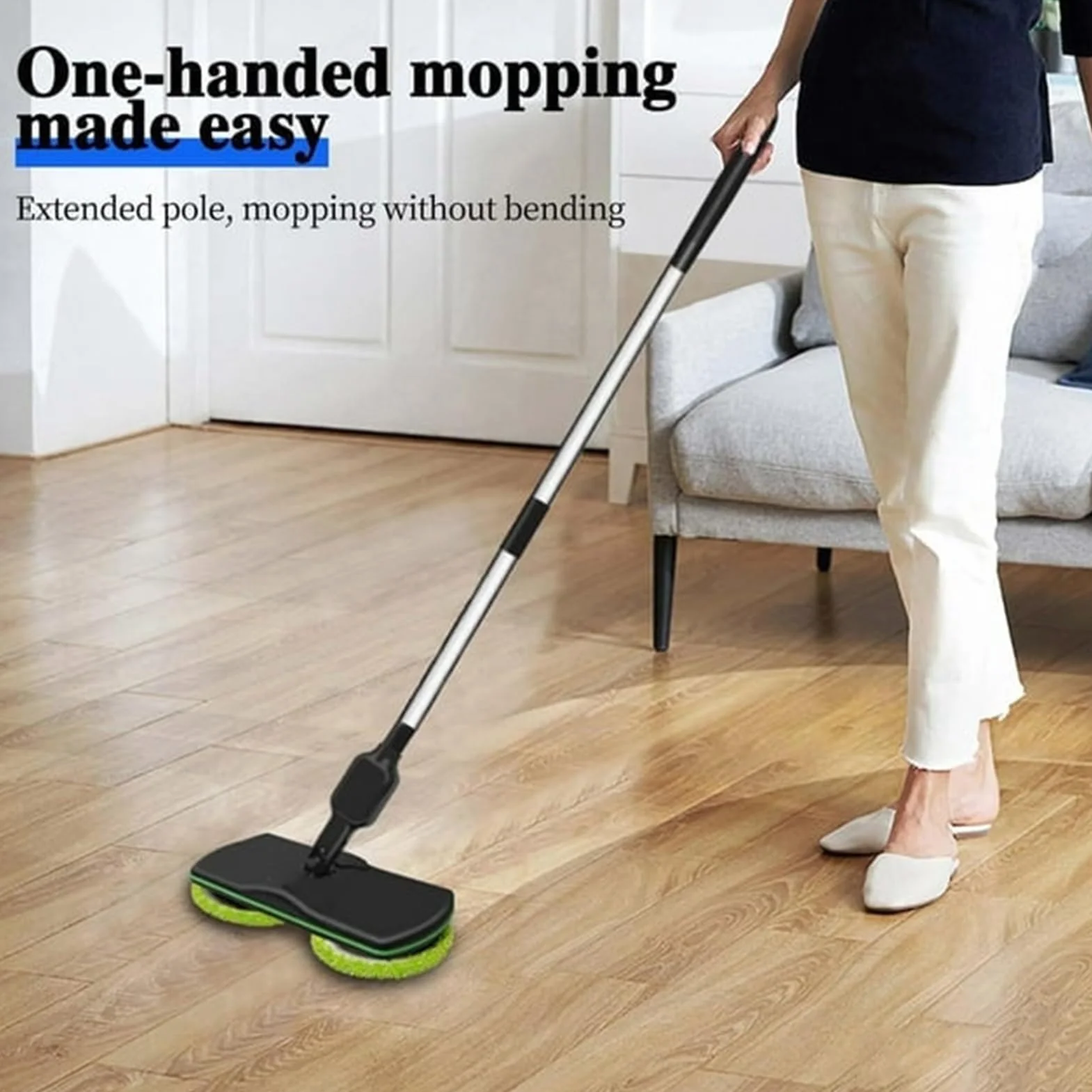 Limpiador eléctrico inalámbrico 2 en 1 para suelos duros, incluye 2 almohadillas de microfibra y 2 almohadillas pulidoras para azulejos de madera y laminados