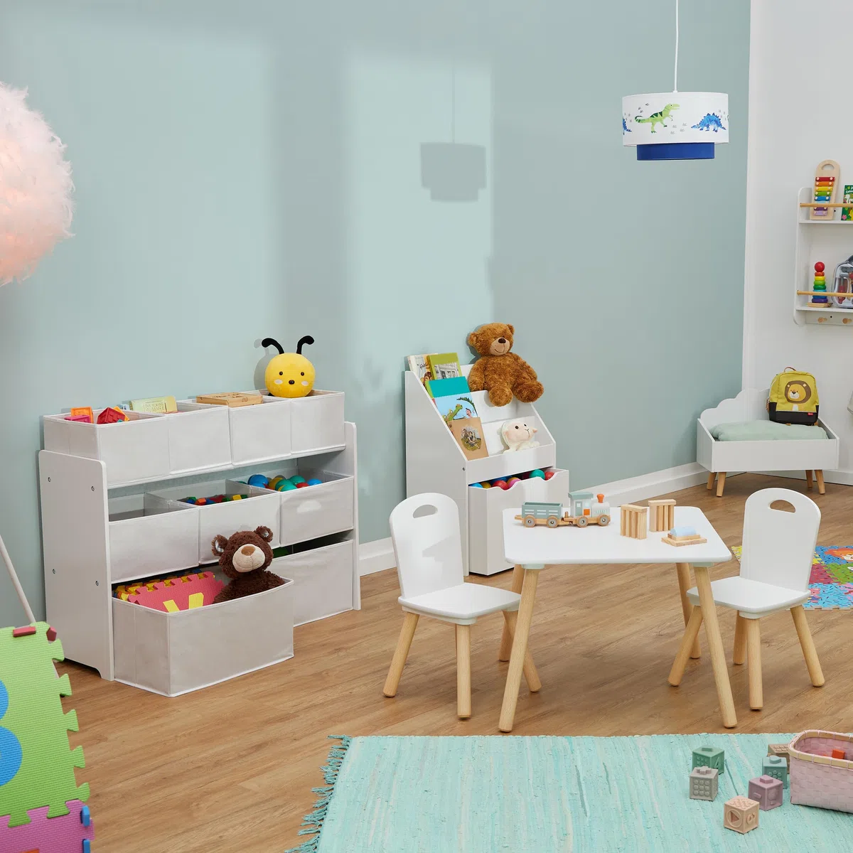 Relaxdays Estantería Infantil con 9 Cajas de Tela, 60 x 92 x 30 cm, Organizador Juguetes, Cómoda Cuarto Niños, Blanco