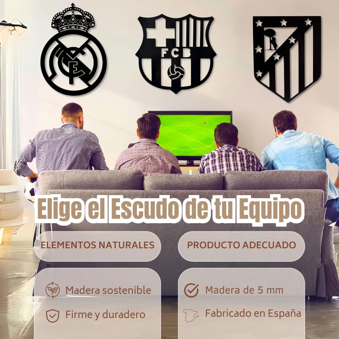 BUYLUX Cuadro Escudo R.Madrid Pared Madera - Decoracion Habitacion, Hogar Moderno - Regalos Originales para Hombre, Niño - Cuadros Decoracion Salon Modernos - Poster Futbol (R.Madrid)
