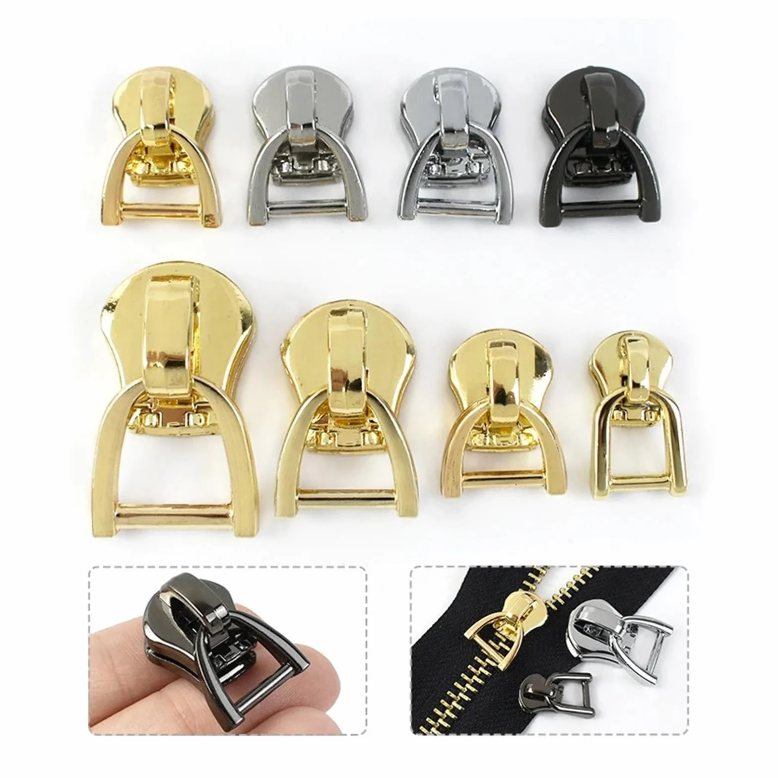 Tirador de cremallera for Metal, anillo en D, deslizadores, bolsas, chaqueta, cierre cremalleras repuesto, accesorios costura DIY, 5-20 piezas, 3#5#8#10#(GunBlack,20Pcs,ForMetal-No10)