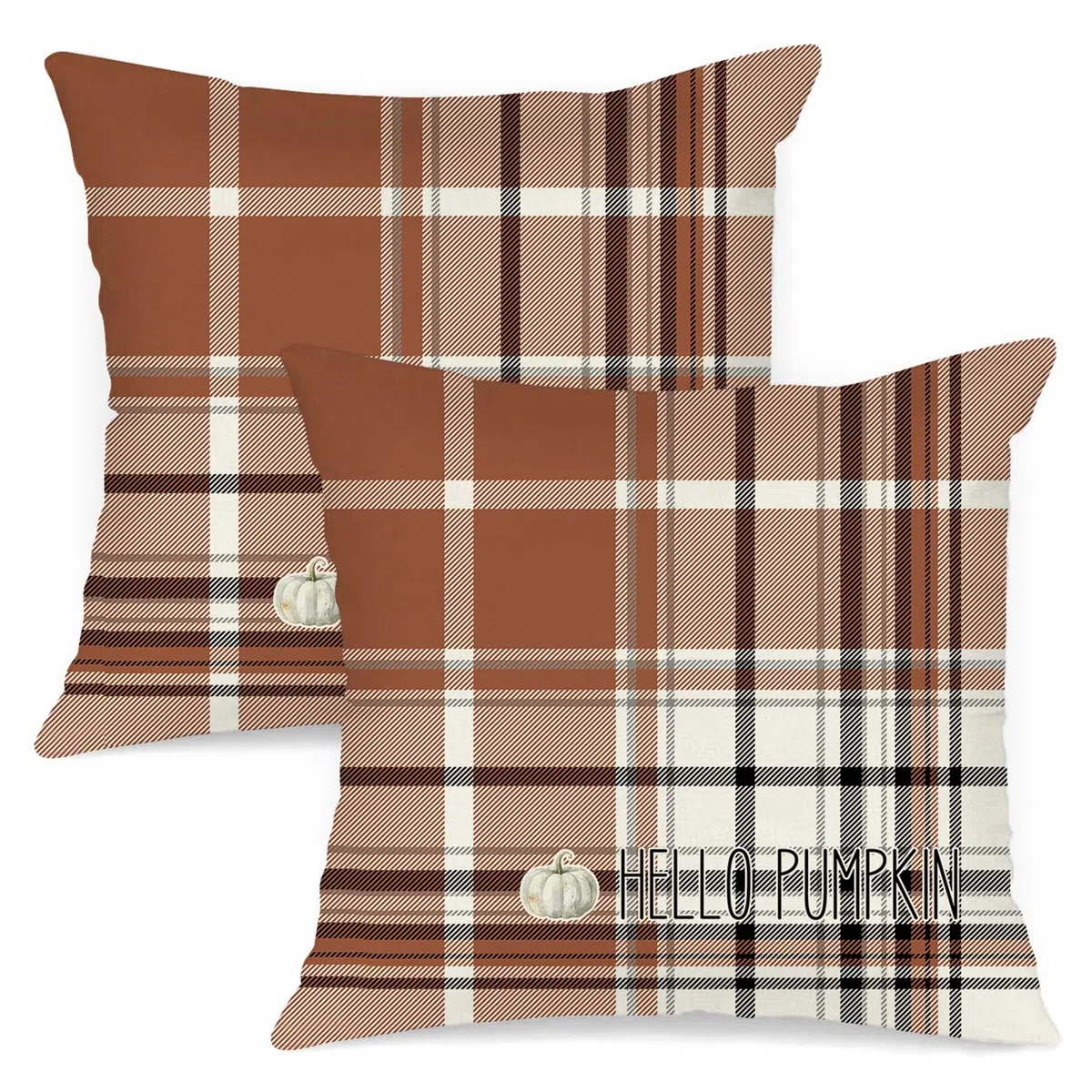 Benjia Juego de 2 Fundas Cojin Otoño 40x40 cm, Acuarela marrón, Blanco y Negro a Cuadros Fundas de Almohada día de Gracias Halloween sofá Decoración Hogar 40 x 40 cm de Almohada de Vacaciones