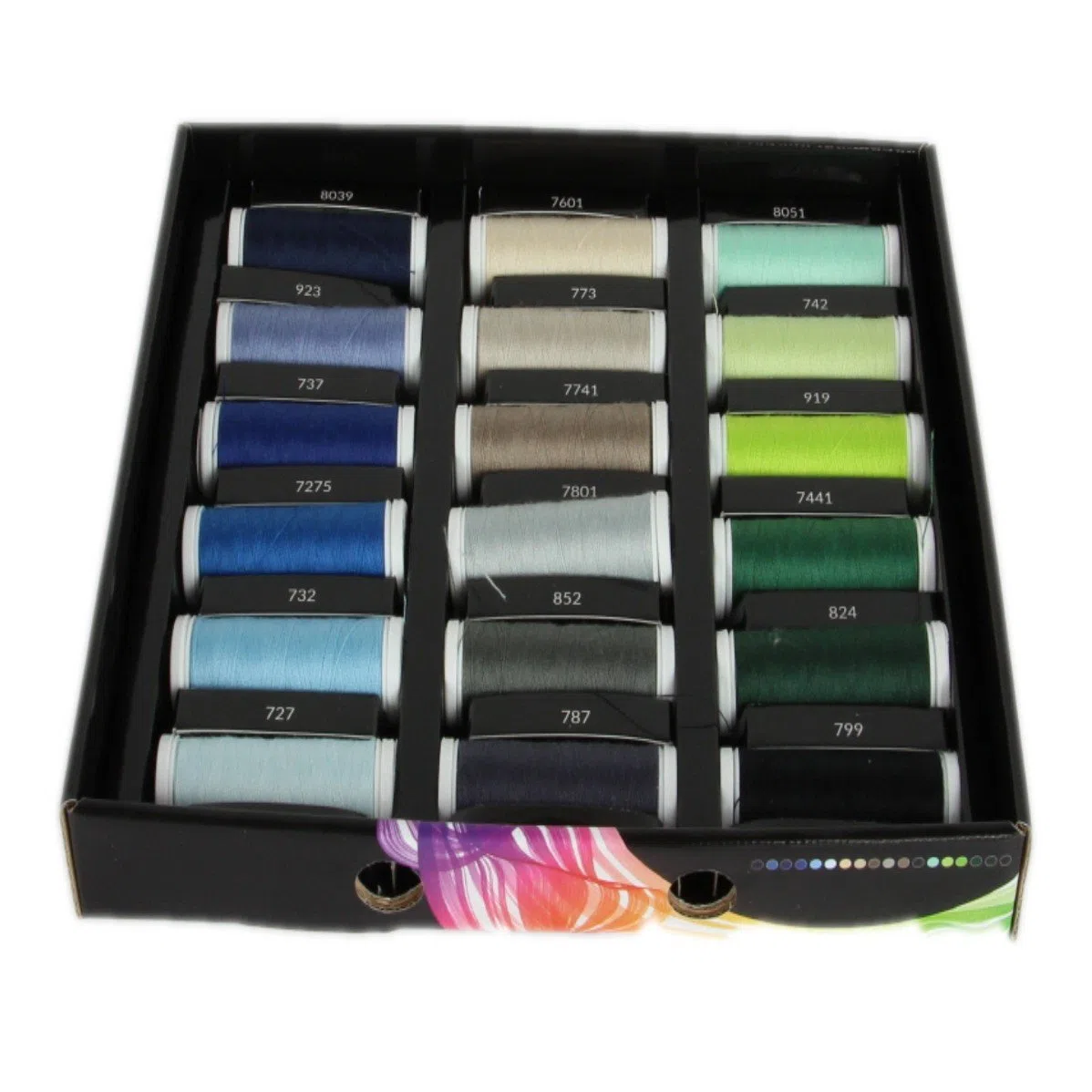 Ackermann 36 Colores x 200 m Universal 120 Hilos de Coser (Todo en uno) en una práctica Caja Universal de 120 Hilos de Coser. Surtido de Hilos de Coser.