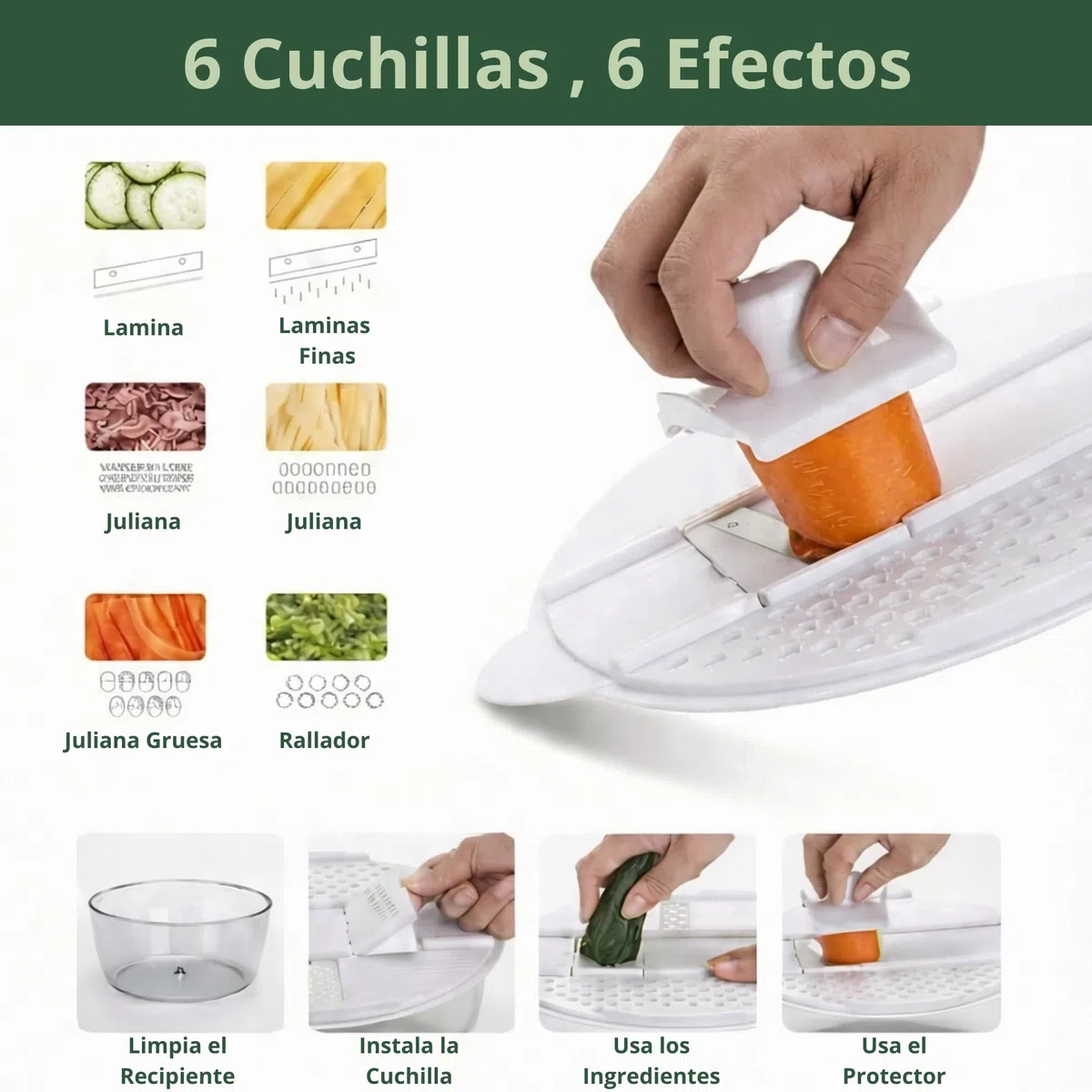 Centrifugadora de Lechuga 5L,Escurridor de Ensalada con Base Antideslizante, Secador de Lechuga BPA Free con Colador y Bol, Incluye Tapa con Cortador de Verduras y 6 Cuchillas Intercambiables