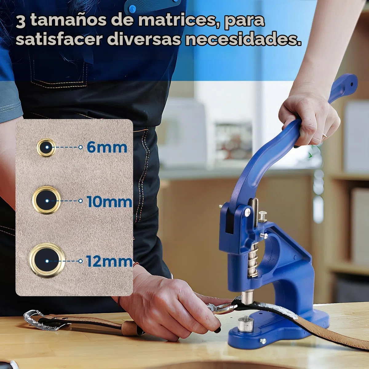 Bonvoisin Máquina Manual De Ojales A Presión, Con 3 Punzones | 1500 Ojales (6/10/12mm), Martillo, Base Metálica, Para Cuero, Jeans, Cartón, Tapetes, Ahorro En Laboratorio