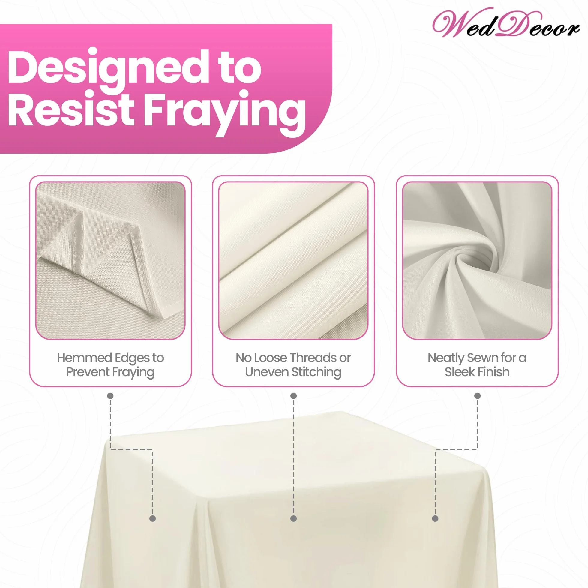 Weddeor weddecor – 90 x 90 cm Cuadrado Blanco Mantel de algodón de poliéster para Boda, Fiesta de cumpleaños Muestra Eventos Banquetes y restaurantes, Tela, 54" X 54"- Ivory, 10