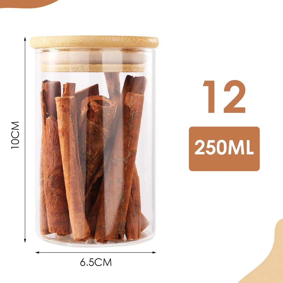 FoiiLiio Botes Especias Cristal, 12 x 250ml Redondos Tarros Especias con Tapas de Bambú, Frascos Especiarias Spice Jars, Botes para especias con Etiquetas