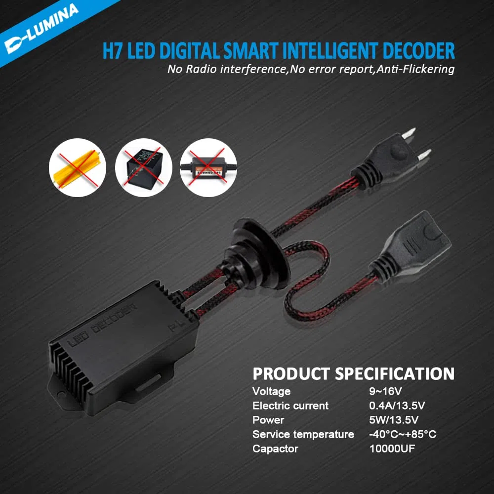 D-Lumina Decodificadores para faros delanteros LED H7, decodificador LED completo con cancelación de errores, cancelador de advertencia de computadora, paquete de 2