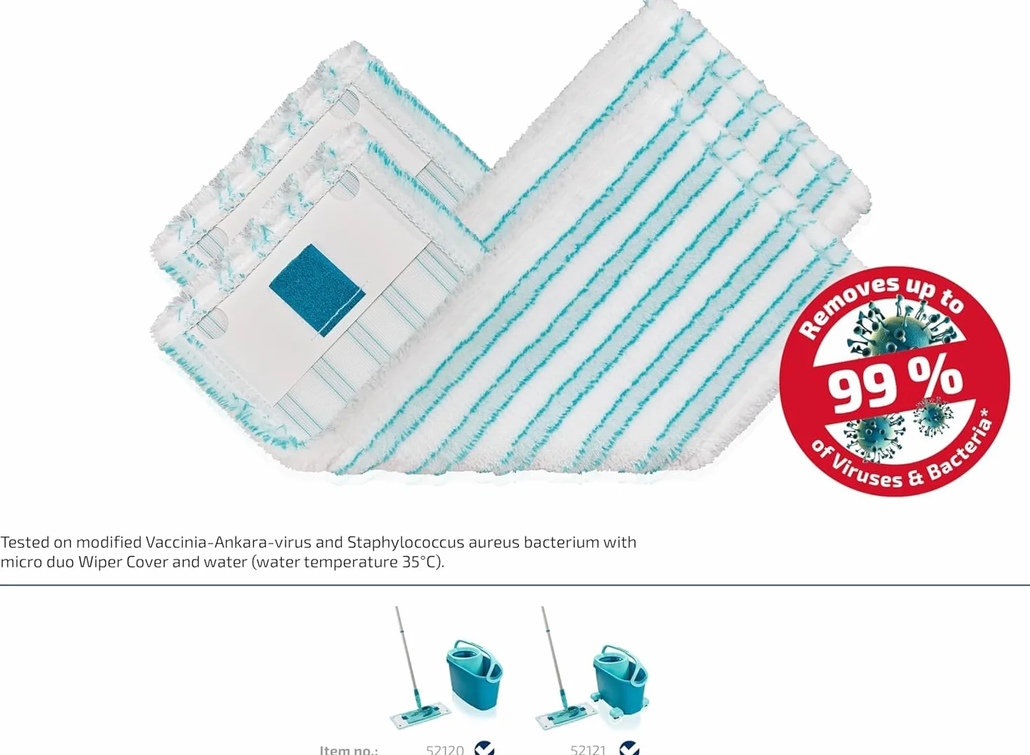 Set Leifheit de 2 Fundas de recambio Clean Twist M Ergo micro dúo, funda de microfibra lavable para mopa superabsorbente, funda de mopa fregona para suelos lisos