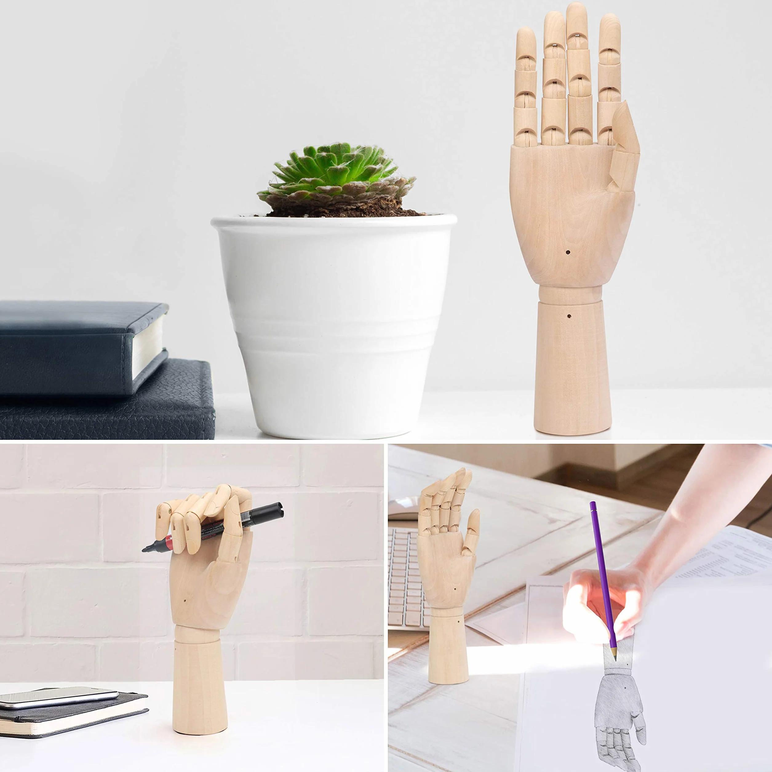Hermosa Mano articulada de Madera Izquierda y Derecha (2 Piezas) – Longitud 30 cm – Mano maniquí articulado de Madera para Dibujo, bocetos y Pintura – Portajoyas