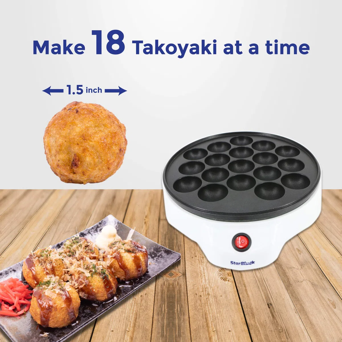 StarBlue Takoyaki Maker - Máquina eléctrica fácil y fácil de operar para hacer bolas de pulpo japonesas Takoyaki AC 120 V 50/60 Hz 650 W