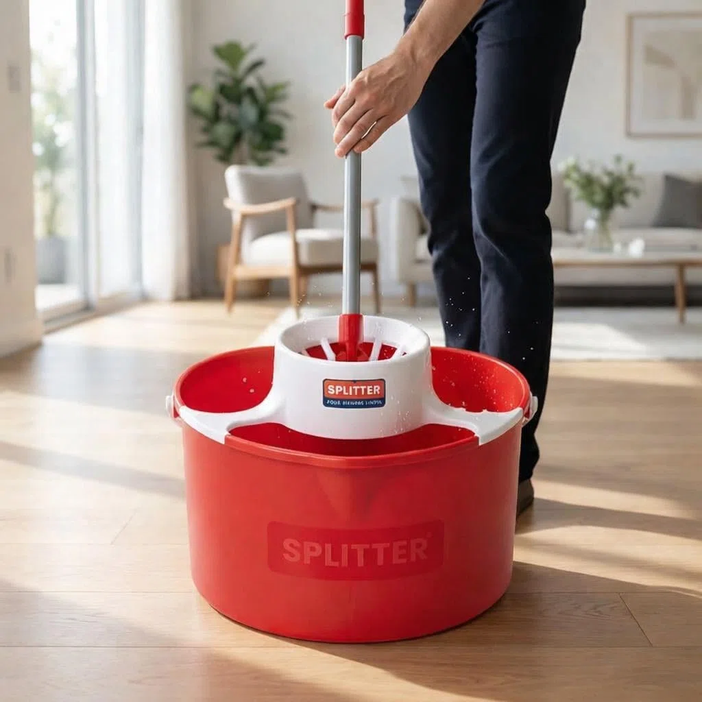 Splitter - Cubo de Limpieza Doble Compartimento | 14L de Capacidad | Separa Agua Limpia y Sucia | Compacto, Fácil de Usar y Profesional | Color Rojo