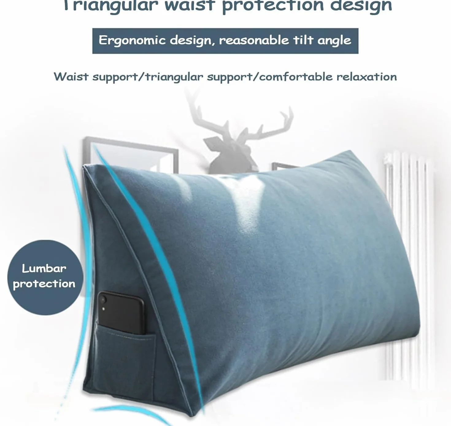 Almohada de apoyo lumbar para cama y sofá, 70 x 35 x 20 cm, cojín de lectura suave con funda lavable, reposacabezas de posición trasera, ideal para mayor comodidad y apoyo postural