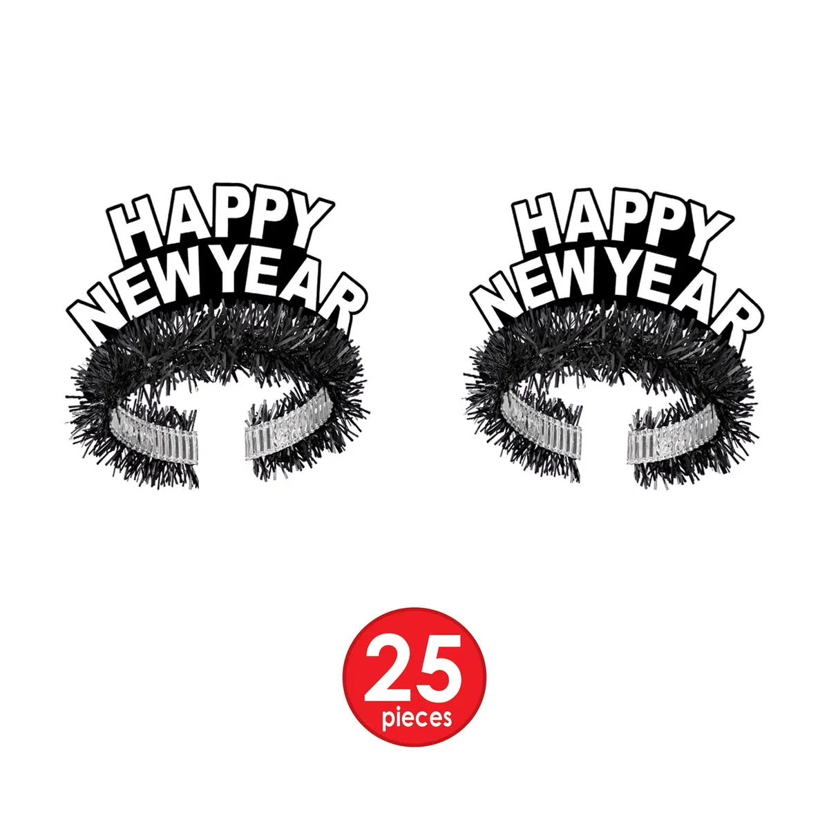 Beistle 80372-50 - Surtido de esmoquin para Nochevieja para 50 personas, suministros de fiesta, sombreros, tiaras, cuernos, cuentas, papel de plástico, negro/blanco