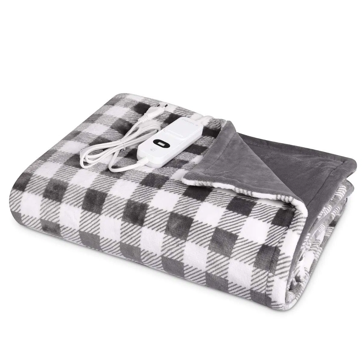 Navaris Manta eléctrica para Hombros Cuello y Brazos - Poncho eléctrico con Forma de U y Mando - Manta térmica Lavable - En Blanco Negro y Gris