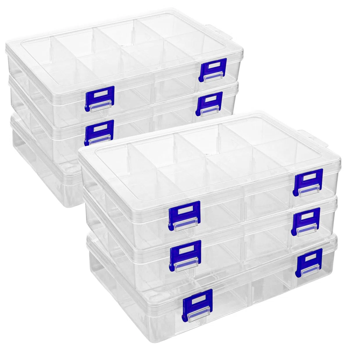 Pack de 6 Caja Organizadora Tornillos, Caja Tornillos Organizador con 8 Compartimentos y Separadores Extraibles, Cajas Plastico Transparentes Hogar
