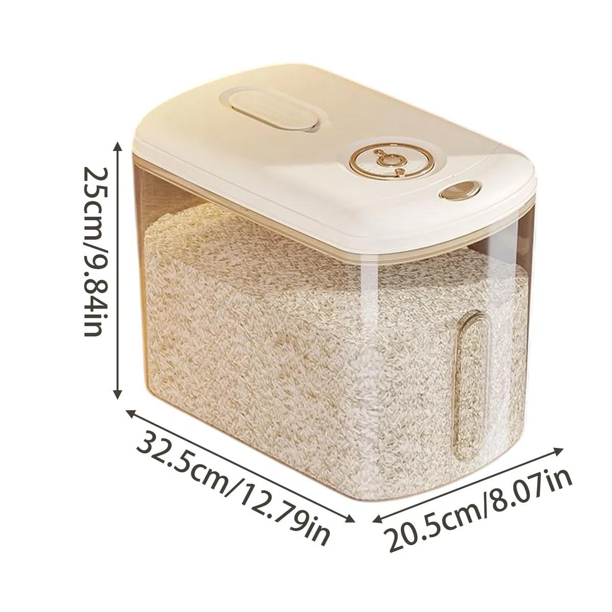Contenedor De Arroz: Caja De Almacenamiento De Granos Hermético, Contenedor De Soporte De Alimentos Secos | Guardián De Arroz De Duradero Con Tapa Y Taza, 10 Kg De Solución De Almacenamiento